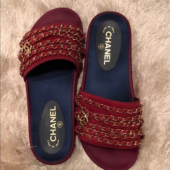 chanel red slides